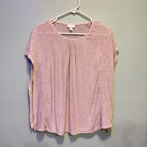 Pure Jill White & Gray Striped Ribbed Knit Linen-Blend Top – Size Extra Small